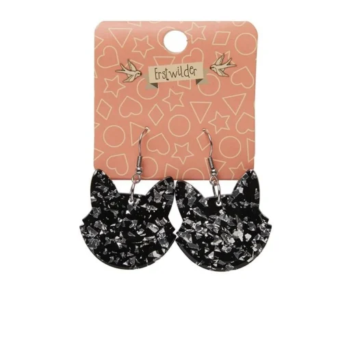 Hot Solid Cat Head Chunky Glitter Resin Drop Earrings - Silver Essential Earrings