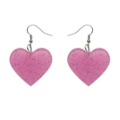 Fashion Solid Heart Glitter Resin Drop Earrings - Pink Essential Earrings