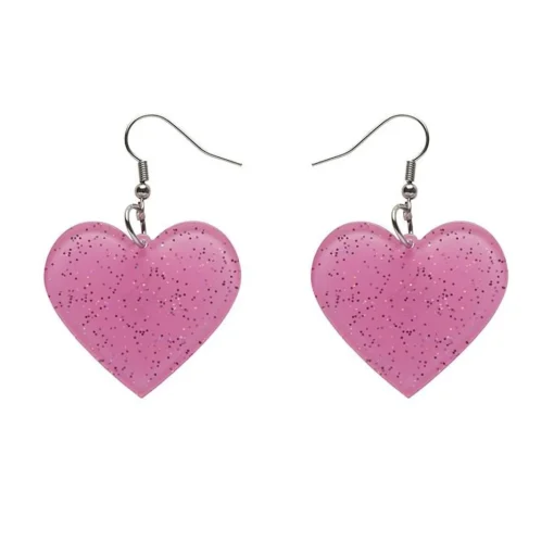Fashion Solid Heart Glitter Resin Drop Earrings - Pink Essential Earrings