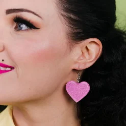 Fashion Solid Heart Glitter Resin Drop Earrings - Pink Essential Earrings
