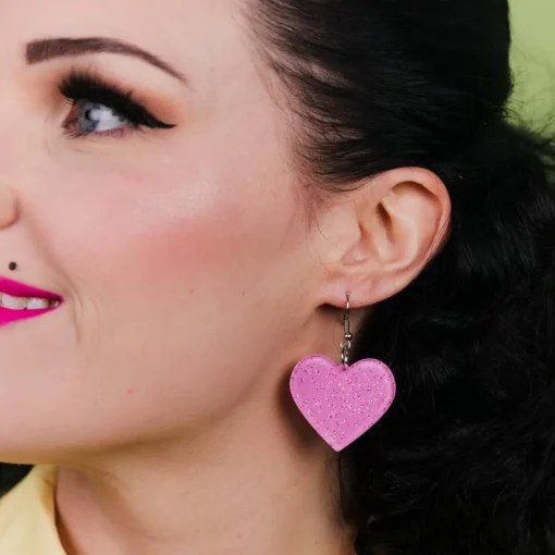 Fashion Solid Heart Glitter Resin Drop Earrings - Pink Essential Earrings