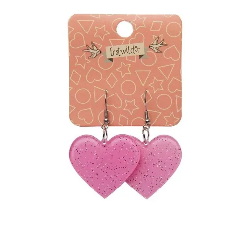 Fashion Solid Heart Glitter Resin Drop Earrings - Pink Essential Earrings