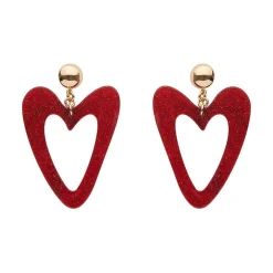 Cheap Statement Glitter Ripple Resin Heart Drop Earrings - Red Essential Earrings