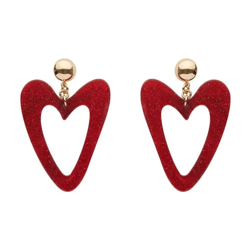 Cheap Statement Glitter Ripple Resin Heart Drop Earrings - Red Essential Earrings