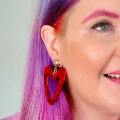 Cheap Statement Glitter Ripple Resin Heart Drop Earrings - Red Essential Earrings