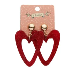 Cheap Statement Glitter Ripple Resin Heart Drop Earrings - Red Essential Earrings
