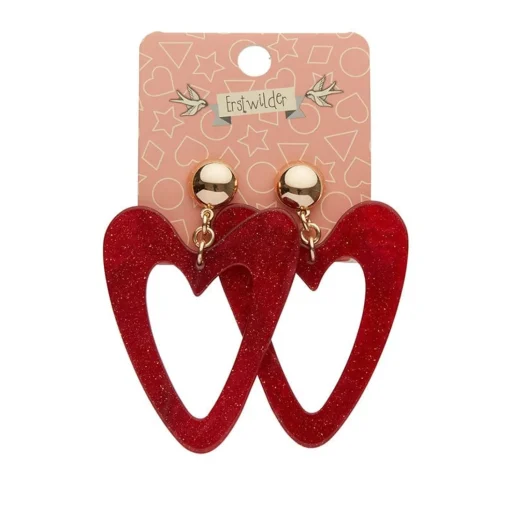 Cheap Statement Glitter Ripple Resin Heart Drop Earrings - Red Essential Earrings