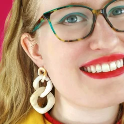 Best Sale Statement Marble Chain Earrings - Cream Essential Earrings
