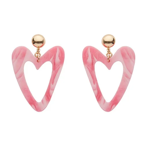 Hot Statement Marble Resin Heart Drop Earrings - Pink Essential Earrings