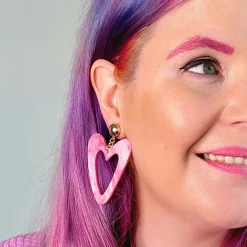 Hot Statement Marble Resin Heart Drop Earrings - Pink Essential Earrings