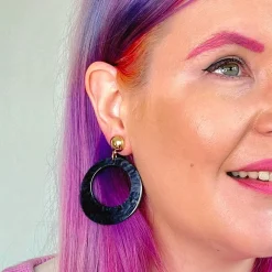 Store Statement Ripple Resin Circle Drop Earrings - Black Essential Earrings