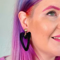 Shop Statement Ripple Resin Heart Drop Earrings - Black Essential Earrings
