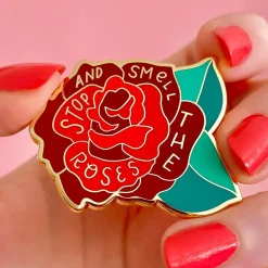 Clearance Stop And Smell The Roses Enamel Pin Enamel Pins