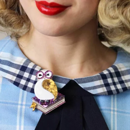New Studious Snow Owl Brooch Brooches